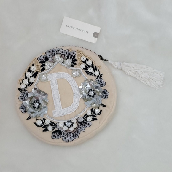 Anthropologie Handbags - D Monogram sequin beaded velvet pouch New